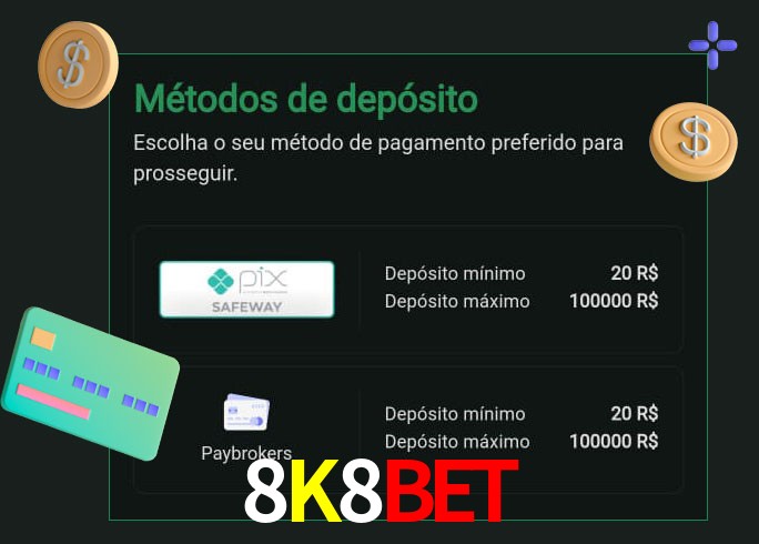 O cassino 8K8Bet oferece uma grande variedade de métodos de pagamento